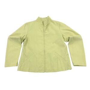 Eileen Fisher Womens Jacket Size S Pear Green Textured Cotton Weave Full Zip